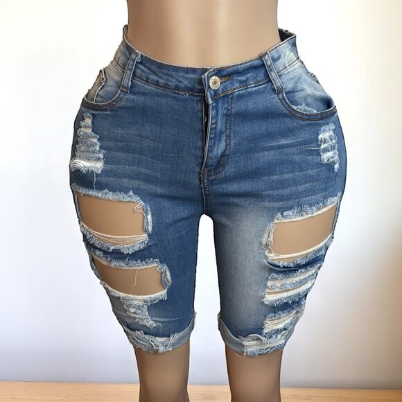 Blue Denim Women Bermuda Shorts - Picture 1 of 5